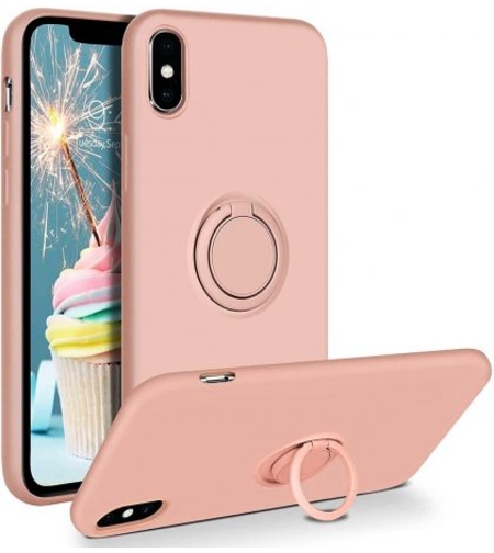 Кейс Vennus Silicone Ring за IPhone X/XS, Метален ринг, Светло розов