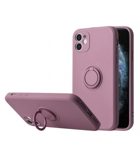 Кейс Vennus Silicone Ring за IPhone 12, Метален ринг, Защита около камерата, Лилав