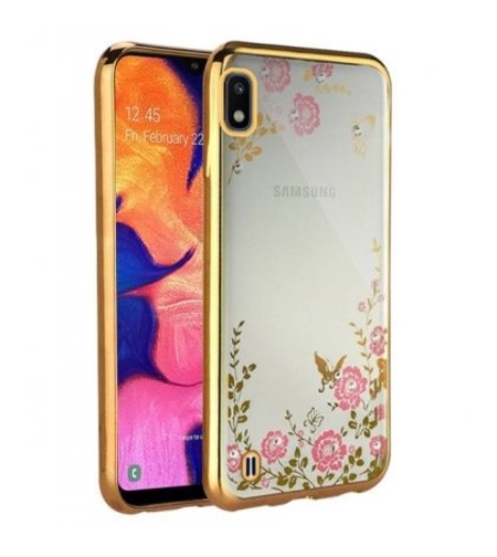 Силиконов гръб Flowers с камъни за Samsung А105 Galaxy А10, Златен