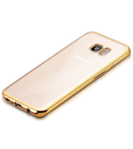 Луксозен прозрачен силиконов гръб Glossy със златна рамка за Samsung G930 Galaxy S7