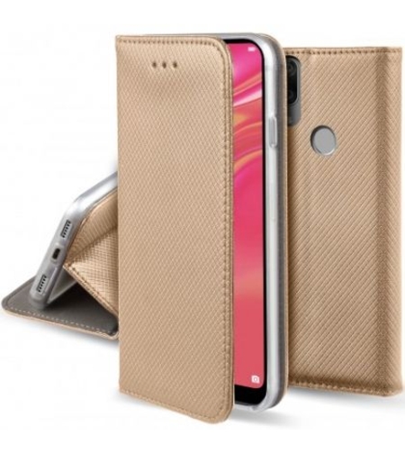 Кожен калъф Flip Book Smart за Huawei Y7 2019, Златен