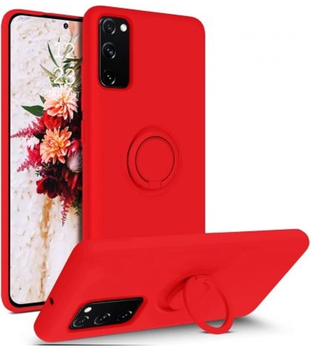 Кейс Vennus Silicone Ring за Samsung Galaxy S20 FE, Метален ринг, Силиконова връзка за ръката, Червен