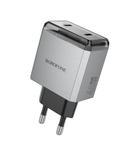 Зарядно адаптер Borofone, BN21 Lena, 2xType C, PD40W, Бързо зареждане, Сиво