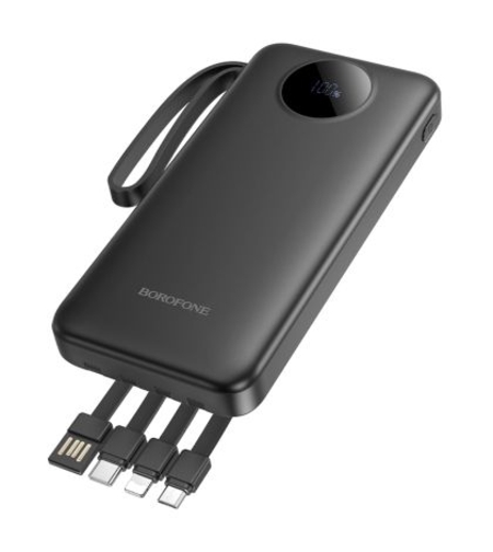 Преносима батерия Borofone, BJ53 10000mAh, кабел Micro USB/Type-C/Lightning, Бяла
