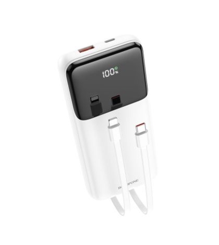 Преносима батерия Borofone, BJ227A 20000mAh, 22,5W, PD/QC 3.0, с кабел Type-C и Lightning, Бяла