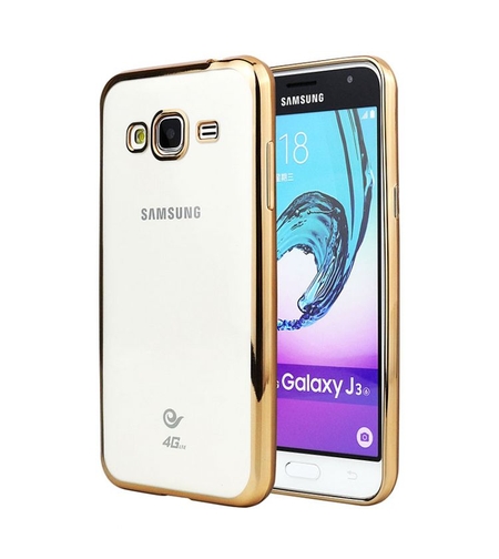 Луксозен прозрачен силиконов гръб Glossy със златна рамка за Samsung J320F Galaxy J3 (2016)