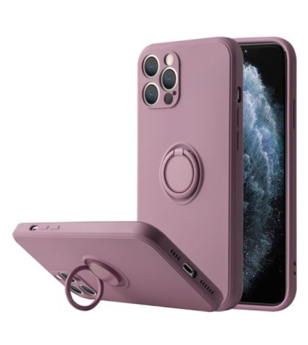 Кейс Vennus Silicone Ring за IPhone 14 Pro, Метален ринг, Защита около камерата, Лилав