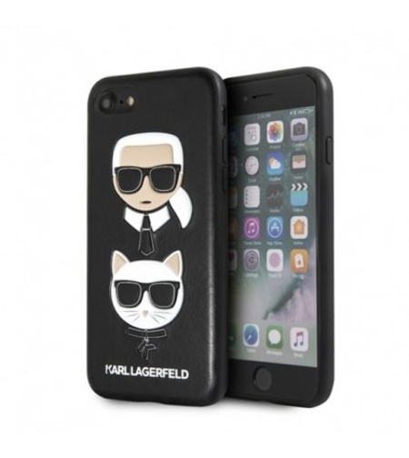 Оригинален твърд кожен гръб Karl Lagerfeld - Karl & Choupette за IPhone XS MAX, Черен