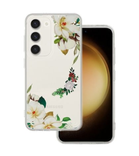 Кейс Tel Protect Flower, за Samsung Galaxy S23, Защита около камерата, Прозрачен с бели цветя