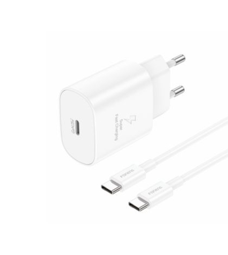 Зарядно Foneng, EU51 GaN, PD 25W, Type-C, Кабел Type C-Type C, Бързо зареждане, Бяло