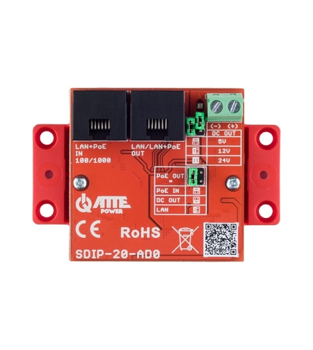 Gigabit PoE адаптер понижаващ напрежението на 5V/12V/24V - ATTE Power SDIP-20-AD0
