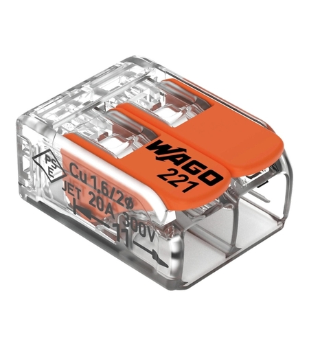 Бърза връзка Compact, за всички видове проводници от 0,2 до 4 mm² - 2-ка - Wago Compact 221-412