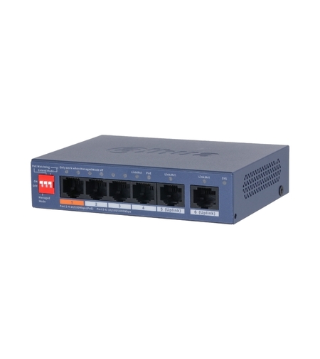 6 портов мрежов комутатор управляем с 4 PoE 2xUpLink - DAHUA CS4006-4ET2GT-60