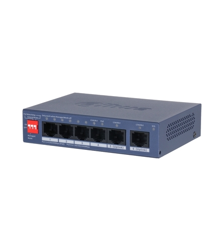 6 портов мрежов комутатор управляем с 4 PoE DAHUA 2xUpLink - DAHUA CS4006-4ET2GT-36