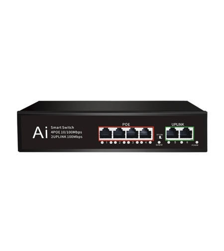PoE Суич 10/100, 4 ports + 2 Uplink x 100Mbit, 1.2Gbps IEEE802.3af/at, 60W, 250m