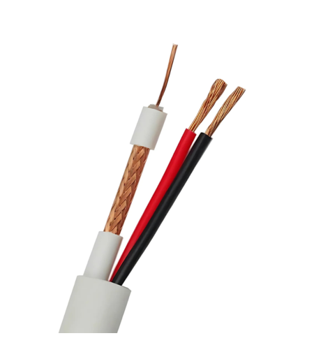 Микрокоаксиален кабел RG59CU + 2x0,75mm Бял 100м