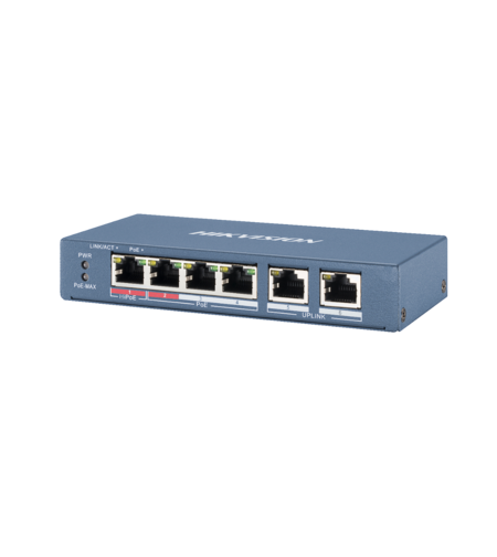PoE СуичHikVision DS-3E0106HP-E, 100Mb, 60W, 4+2p