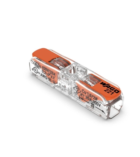 Бърза връзка Inline, за всички видове проводници от 0,2 до 4 mm² - 2-ка - Wago Compact 221-2411