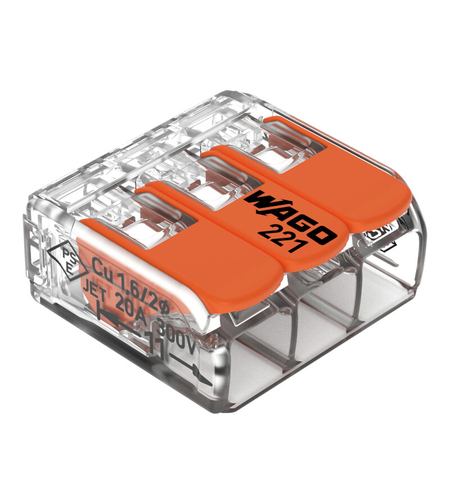 Бърза връзка Compact, за всички видове проводници от 0,2 до 4 mm² - 3-ка - Wago Compact 221-413