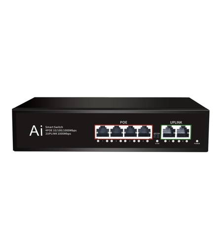 PoE Gigabit Суич 10/100/1000, 4 ports + 2 Uplink x 1000Mbit, 10Gbps IEEE802.3af/at, 65W, 250m