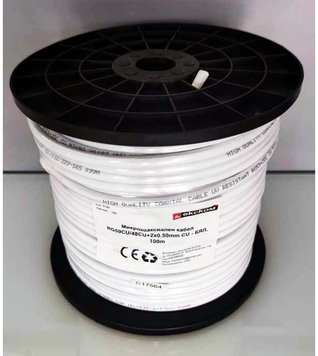 Микрокоаксиален кабел RG59CU/48CU+2x0.50mm CU - БЯЛ, 100m