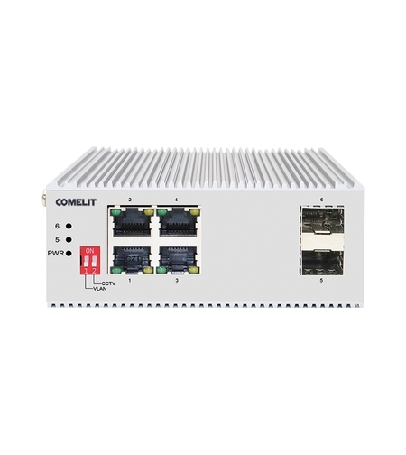 PoE мрежов суич, 4 порта + 2 SFP, гигабитов, DIN монтаж - Comelit IPSWP06N02A