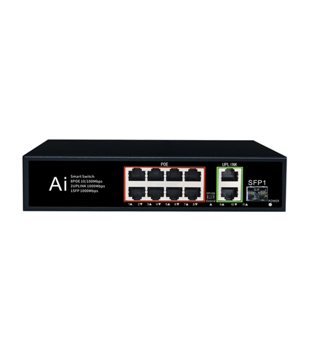 PoE Суич 10/100, 8 ports + 2 Uplink x 1000Mbit, +1 Uplink SFP, 5.6Gbps IEEE802.3af/at, 120W, 250m