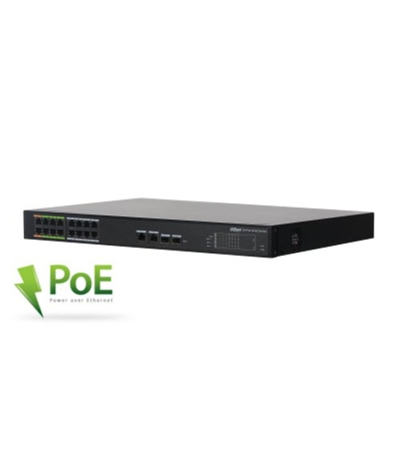 18 портов еPoE мрежов комутатор, 16xPoE/ 2xUPLINK/ 2xSFP - DAHUA LR2218-16ET-240