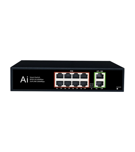 PoE Суич 10/100, 8 ports + 2 Uplink x 1000Mbit, 5.6Gbps IEEE802.3af/at, 120W, 250m