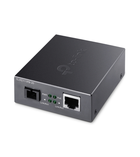Медиен конвертор, 10/100 Mbps WDM 20км, 1 Poe порт, SC конектор, Сингъл мод - Omada by TP-Link FC111PB-20
