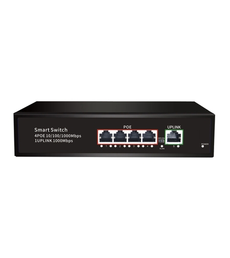 PoE Gigabit Суич 10/100/1000, 4 ports + 1 Uplink x 1000Mbit, 10Gbps IEEE802.3af/at, 65W, 250m