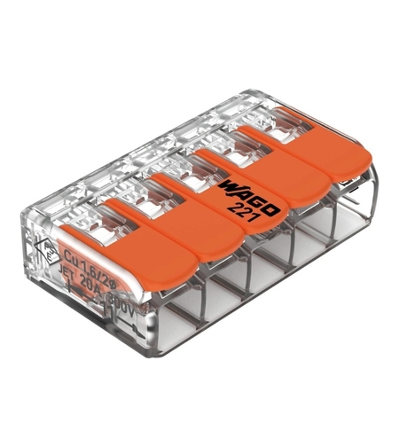 Бърза връзка Compact, за всички видове проводници от 0,2 до 4 mm² - 5-ца - Wago Compact 221-415