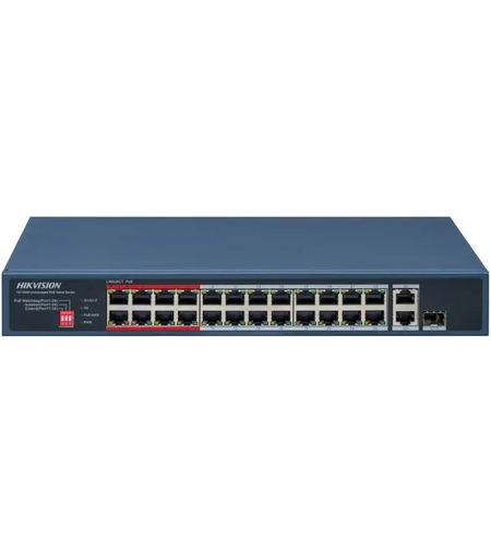 PoE СуичHikVision DS-3E0326P-E/M(C), 24x100Mbps+1xGgbit Combo+2xRJ45 Uplink