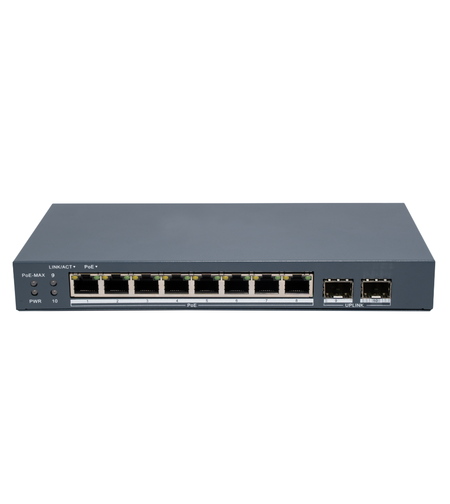 PoE Суич HikVision DS-3E1510P-EI/M-8P2F 8x Gigabit RJ45 PoE ports +2 Gigabit SFP 80W