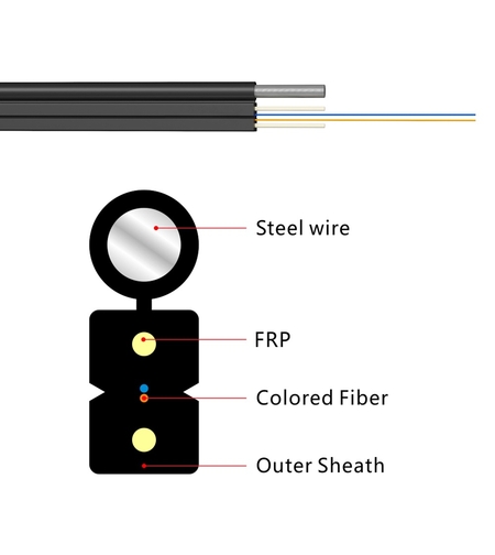 FTTH Drop Cable 4F G657A, steel messenger 1.0mm, 2x0.5 FRP черен