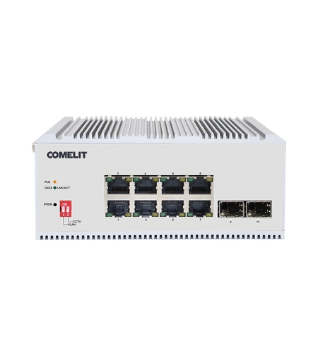 PoE мрежов суич, 8 порта + 2 SFP, гигабитов, DIN монтаж - Comelit IPSWP10N02A