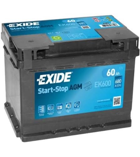 Акумулатор Exide Start-Stop AGM 12V 60Ah 680A EK600