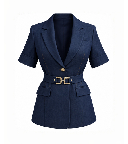 Elegant dark navy blazer with belt/20-79/
