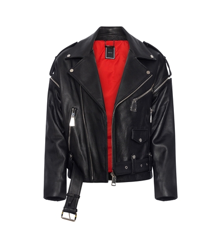 Motorcycle jacket in calf skin - long with silver,, Reign
