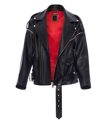 Motorcycle jacket in calf skin - long with gold,, Reign''