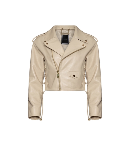 Cropped leather biker jacket ,, Silhouette in Beige 