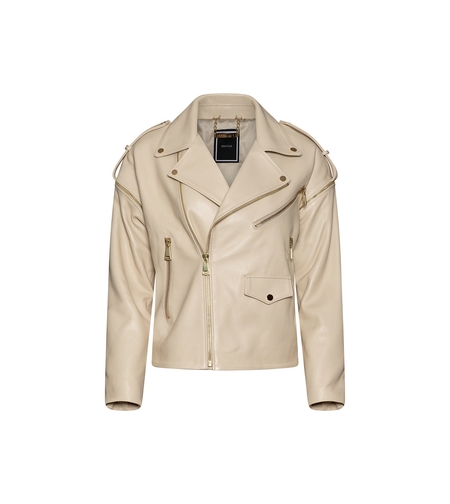 ERMITAJE Motorcycle jacket in calf skin - long with gold,,Reign in Beige