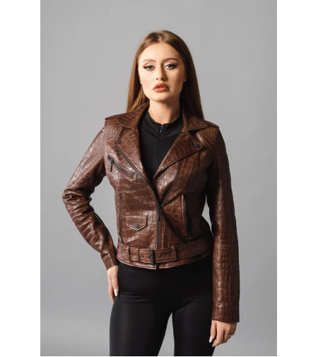 Geaca de piele BROWN CROCO
