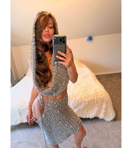Shimmer Deep V Hooded Top/Skirt