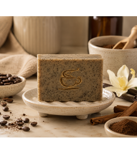 Sapun natural exfoliant cu cafea si scortisoara pentru piele sensibila