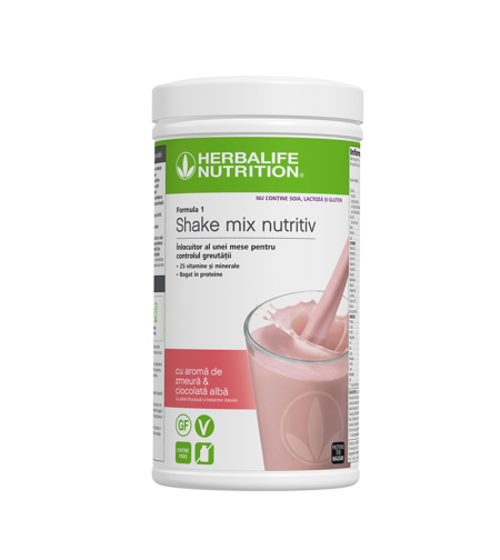 Shake-ul Formula 1 Fără alergeni cu aromă de zmeură și ciocolată albă 500g