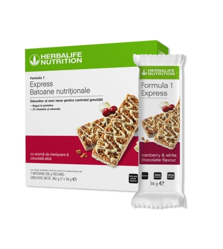 Formula 1 Express Batoane Nutriționale cu aromă de Merișoare și Ciocolată Albă 392gr (7x56g)