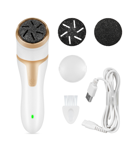 Pila electrica profesionala pentru talpi si calcaie Onebuy®, 3 Discuri rotative, Curatare umeda si uscata, Reincarcabila USB, 2 setari de viteza, Alb