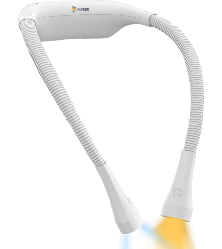 Lampa pentru citit cu pozitionare pe gat Nivero®, baterie reincarcabila de 2000mAh, 3 culori ajustabile, ideala pentru citit, crosetat, reparatii, alb