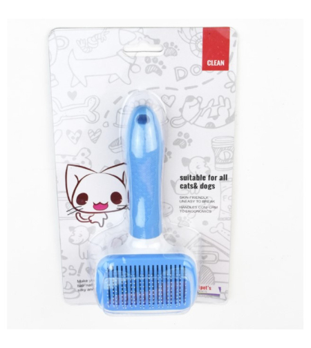 Perie animale, Inox, Curatare rapida, 19x10 cm, Albastru